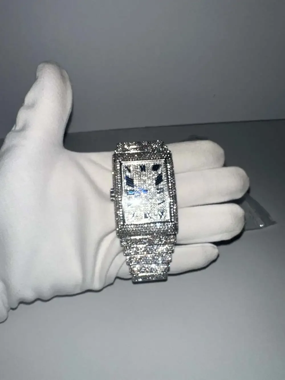 Ice Star Fully Iced Out Diamond Rectangle Watch Silver